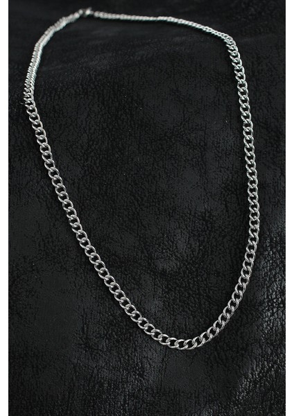 316L Çelik Klasik Oval Zincir Model Gümüş Renk Erkek Kolye