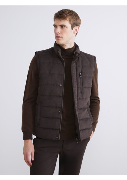 Yeni Sezon Standart Kalıp Dik Yaka Süet Erkek Yelek