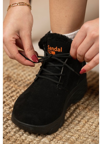 Kadın Süet Kürklü Kısa Spor Bot SS001-0478 Siyah modelleri