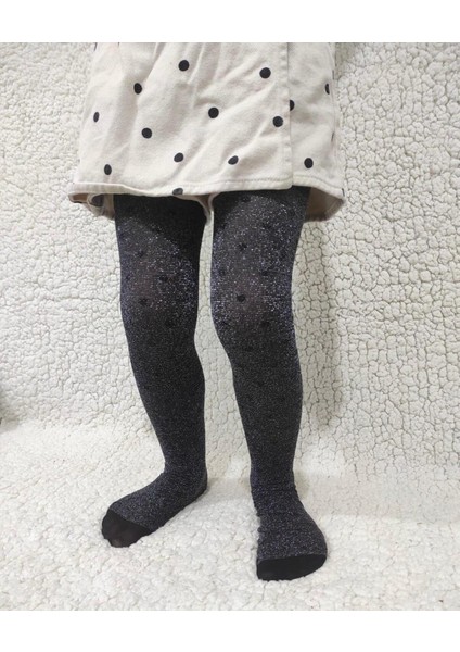 Parlak Stil Simli Siyah Kız Çocuk Külotlu Çorap - Shiny Stil Pantyhose
