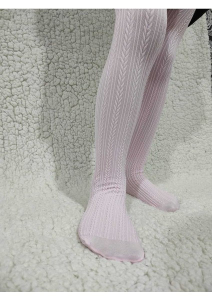 Pembe Örgü Desenli Kız Çocuk Orta Kalın Mevsimli Külotlu Çorap fiyatları