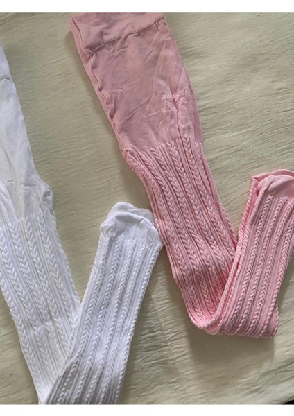 2'li Kız Çocuk Desenli Külotlu Çorap ( 80 Den Orta Kalın Mevsimlik Külotlu Çorap ) Beyaz & Pembe fiyatları