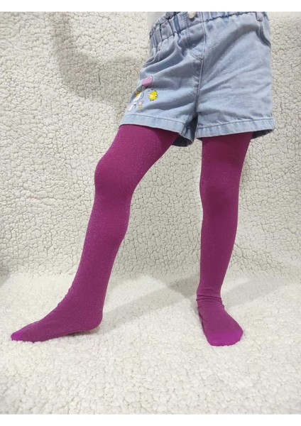 Simli Diamond Kız Çocuk Külotlu Çorap - Fuşya Rengi Premium Children Pantyhose