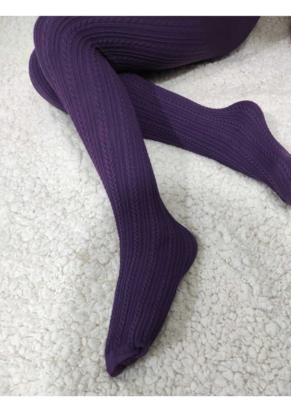 Örgü Desenli Kız Çocuk Orta Kalın Mevsimli Külotlu Çorap - Mor fiyatları
