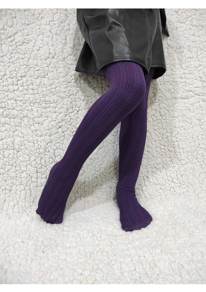 Örgü Desenli Kız Çocuk Orta Kalın Mevsimli Külotlu Çorap - Mor fırsatları