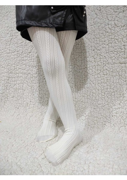 Örgü Desenli Kız Çocuk Orta Kalın Mevsimli Külotlu Çorap - Vanilya fiyatları