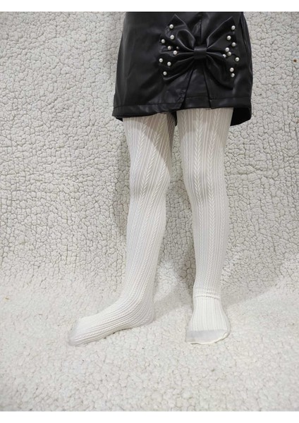 Örgü Desenli Kız Çocuk Orta Kalın Mevsimli Külotlu Çorap - Vanilya modelleri