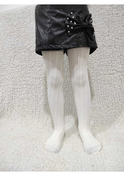 Örgü Desenli Kız Çocuk Orta Kalın Mevsimli Külotlu Çorap - Vanilya fırsatları