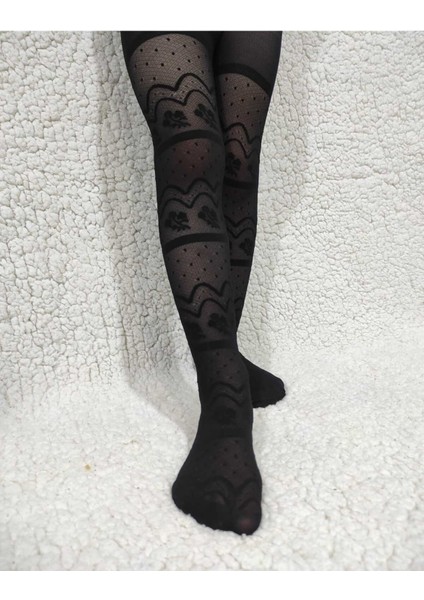 Siyah Petunia Kız Çocuk 30 Den Desenli Külotlu Çorap