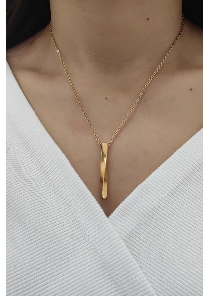 Gold Kıvrık Çubuk Kadın Çelik Kolye EB81SRX fırsatları