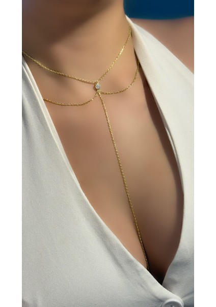 Kristal Taşlı Choker Model Y Kolye 925 Ayar Gümüş