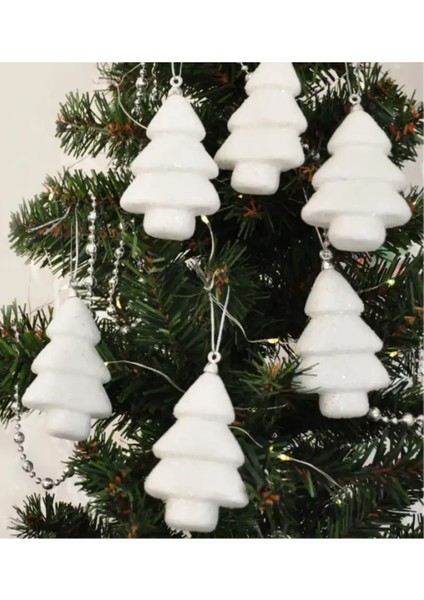 Yılbaşı Ağaç Süsü Simli Beyaz Çam 6lı