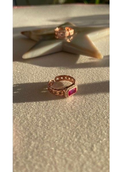 Kadın Ayarlanabilir Pembe Renkli Baget Taşlı Gurmet 925 Ayar Gümüş Yüzük indirimleri