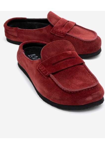 Prıva Bordo Süet Hakiki Deri Kadın Terlik