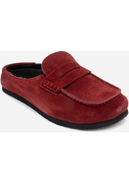 Prıva Bordo Süet Hakiki Deri Kadın Terlik modelleri