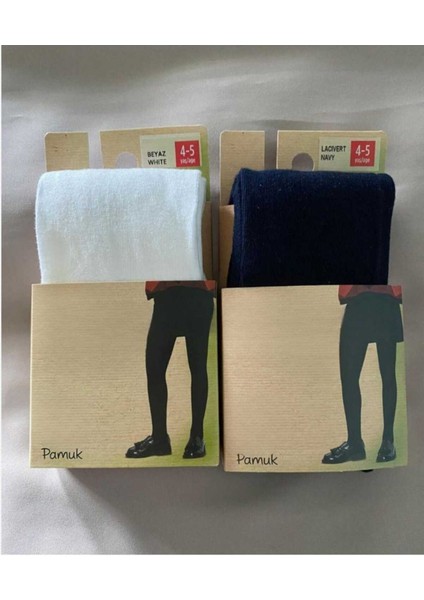 Pamuk 2'li Kız Çocuk Cotton Lacivert Beyaz Külotlu Çorap