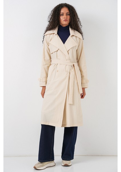 5938 Kruvaze Yaka Trençkot - Krem fiyatları