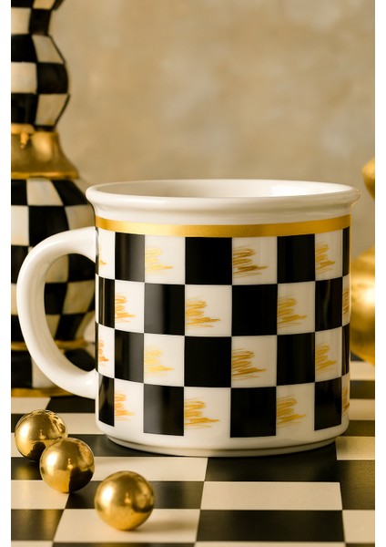 Kadıkızı Siyah Checkmate 2'li Porselen Kupa Seti