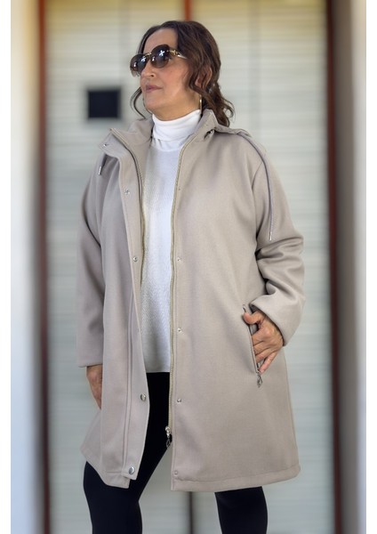 Çıt ve Fermuar Kapama Çıkartılabilir Kapüşon Astarlı Büyük Beden Kadın Kaban fiyatları