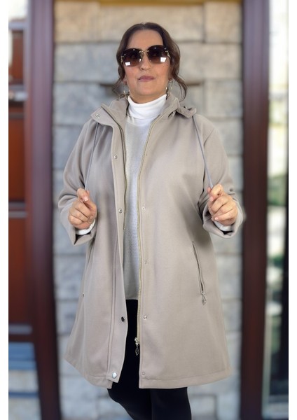 Çıt ve Fermuar Kapama Çıkartılabilir Kapüşon Astarlı Büyük Beden Kadın Kaban fırsatları