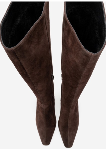 Lume Kahverengi Süet Hakiki Deri Kadın Blok Topuklu Çizme fiyatları