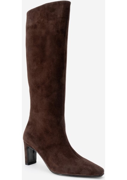 Lume Kahverengi Süet Hakiki Deri Kadın Blok Topuklu Çizme modelleri