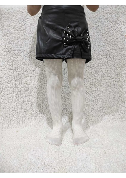 Örgü Desenli Kız Çocuk Orta Kalın Mevsimli Külotlu Çorap - Taş Rengi modelleri