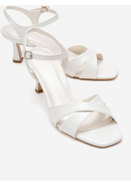 Melin Sedef Cilt Çapraz Bantlı Kadın Topuklu Ayakkabı