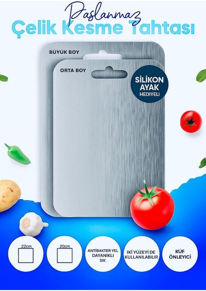 Kesme Tahtası 2’li Paslanmaz Çelik Kesme Tahtası Seti fiyatları