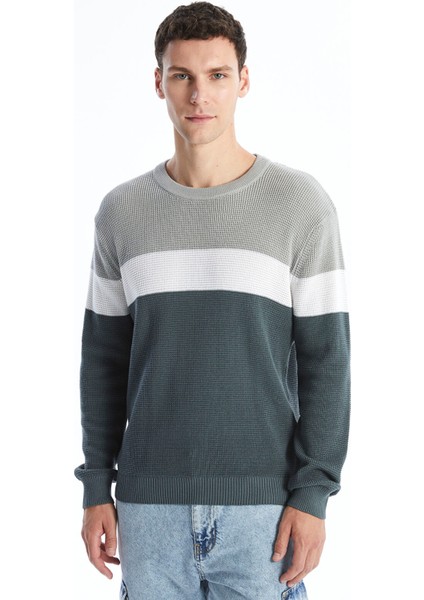 Yeni Sezon Bisiklet Yaka Uzun Kollu Renk Bloklu Erkek Triko Kazak