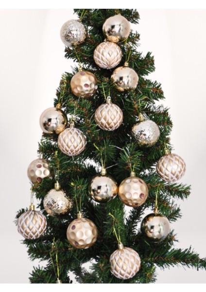 Yılbaşı Ağacı Süsleme Topları Seti 24 Adet Altın Rengi