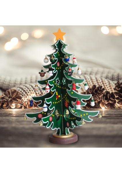 Yılbaşı Ahşap Dekor 35CM Çam Ağacı Yeşil