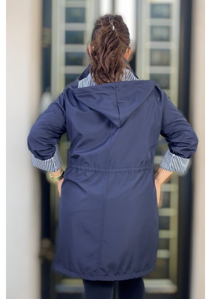 Çıkartılabilir Kapşonlu Katlanabilir Kol Detay Bonded Kumaş Ekstra Büyük Beden Trençkot fırsatları