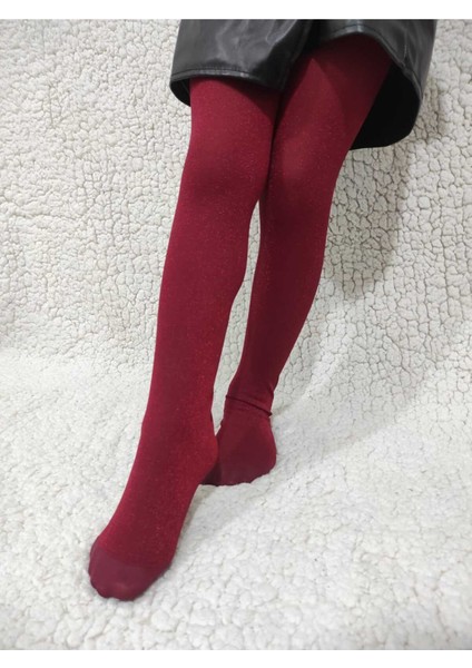 Simli Diamond Kız Çocuk Külotlu Çorap - Şarap Rengi Premium Children Pantyhose