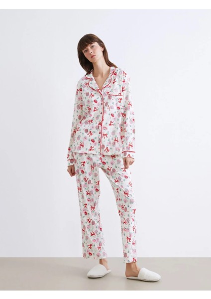 Dream Gömlek Yaka Yılbaşı Temalı %100 Pamuklu Penye Ekru Kadın Pijama Takımı fiyatları
