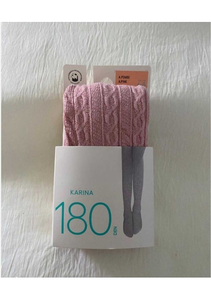 Pembe Rengi Triko Burun Dayanıklı Desenli Külotlu Çocuk Çorabı - ( Kalın Karına Külotlu Çorap )