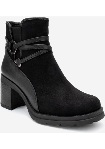 Wern Siyah Süet Kemerli Toka Detaylı Kadın Kalın Topuklu Bot modelleri