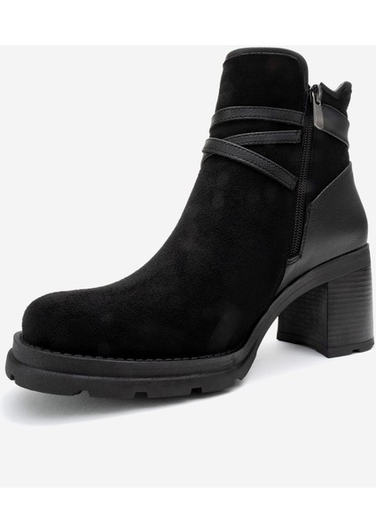 Wern Siyah Süet Kemerli Toka Detaylı Kadın Kalın Topuklu Bot fırsatları