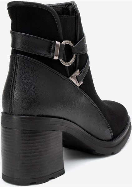 Wern Siyah Süet Kemerli Toka Detaylı Kadın Kalın Topuklu Bot indirimleri