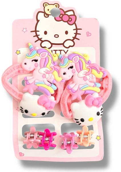 Silikon Unicorn ve Kitty Figürlü Karışık Renk Pens-Lastik ve Mini Mandal Kız Çocuk Set Toka 8 Parça ( Mandal Tokalar Karışık Renkte Gönderilmektedir.)