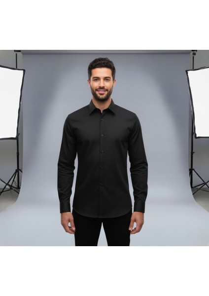 Erkek Slim Fit Dar Kesim Uzun Kollu Poplin Gömlek