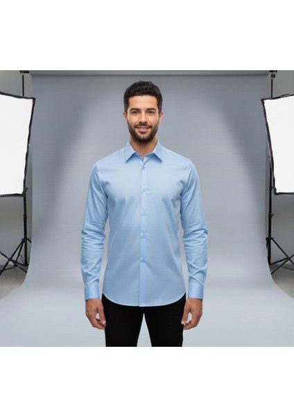 Erkek Slim Fit Dar Kesim Uzun Kollu Poplin Gömlek indirimleri