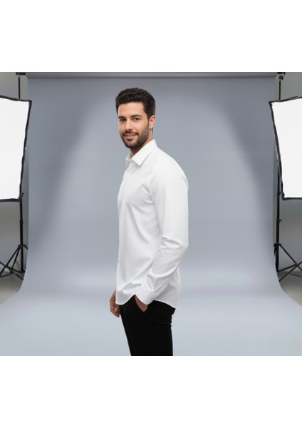 Erkek Slim Fit Dar Kesim Uzun Kollu Poplin Gömlek