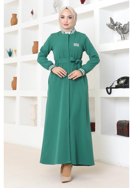 Gizli Düğmeli Ribanalı Ferace Zümrüt MSW19214-4 modelleri