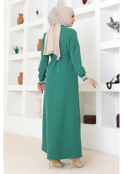 Gizli Düğmeli Ribanalı Ferace Zümrüt MSW19214-4 fırsatları