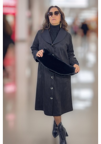 Çıkartılabilir Kürk Yaka Astarsız Cepli Büyük Beden Kadın Süet Kaban fiyatları