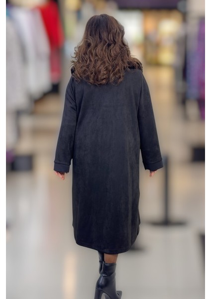 Çıkartılabilir Kürk Yaka Astarsız Cepli Büyük Beden Kadın Süet Kaban modelleri