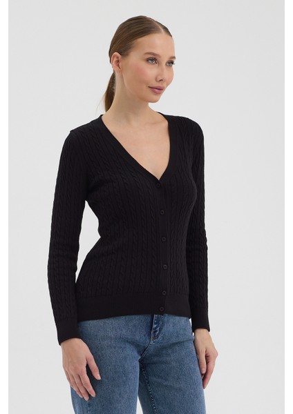 Kadın Saf %100 Pamuk Siyah Saç Örgü Triko Hırka – Örgü Desenli fiyatları