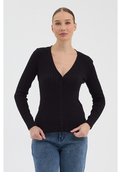 Kadın Saf %100 Pamuk Siyah Saç Örgü Triko Hırka – Örgü Desenli modelleri