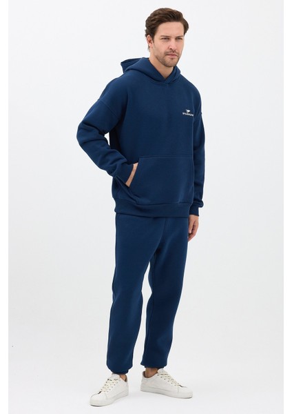 Erkek Pamuklu Nakışlı Oversize Kapüşonlu 3 Iplik Kanguru Cepli Basic Eşofman Takımı Lacivert - Xl fiyatları